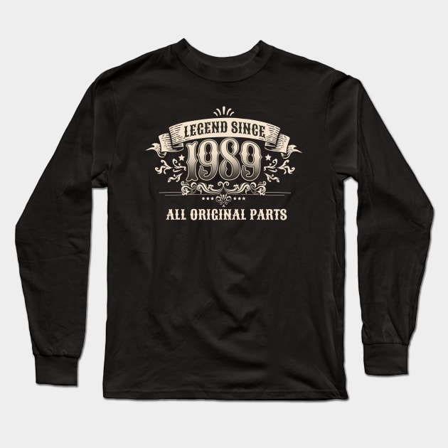 Retro Vintage Birthday Legend Since 1989 All Original Parts Long Sleeve T-Shirt by star trek fanart and more